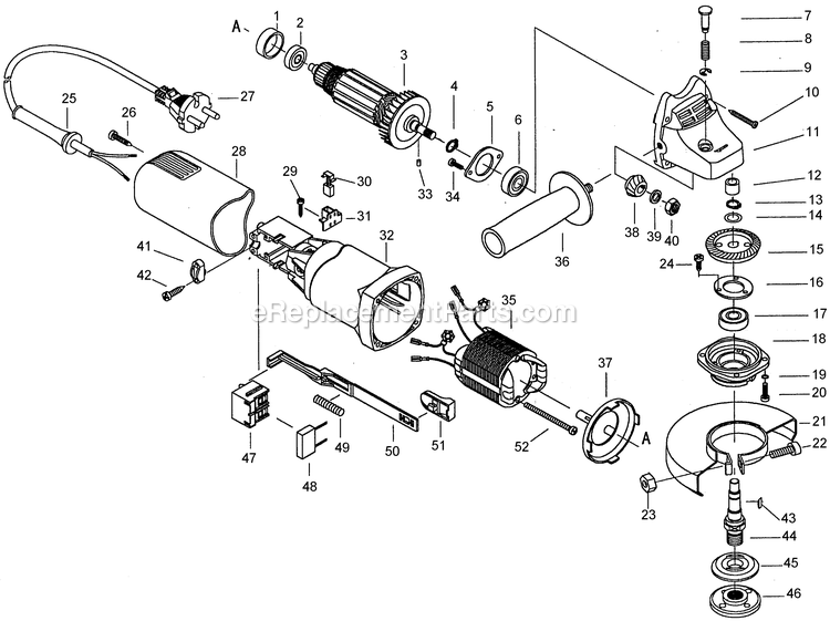 Black and Decker PF600-AR (Type 1) 4-1/2 Small Angle Grinder Power Tool Page A Diagram